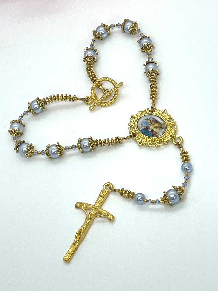 Swarovski Crystal Blue Pearl Holy Family One Decade Heirloom Rosary by ...