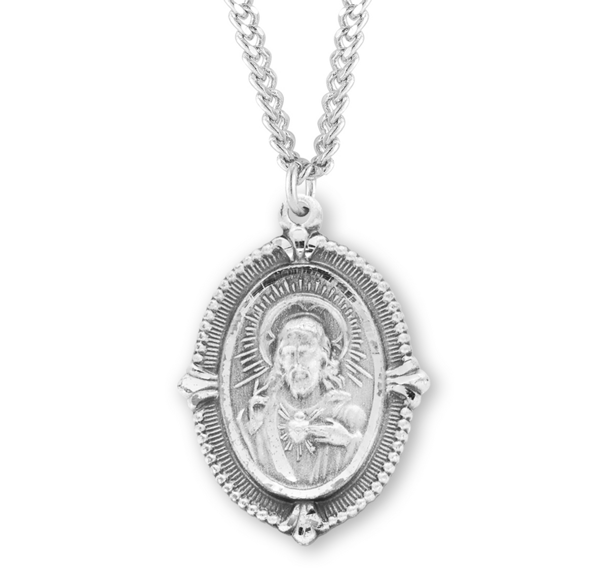 Sterling Silver Scapular Sacred Heart of Jesus Medal with 24" Endless ...