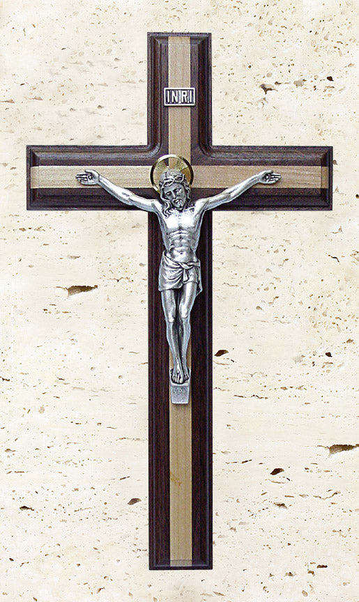 11” Walnut Crucifix with Maple Inlay