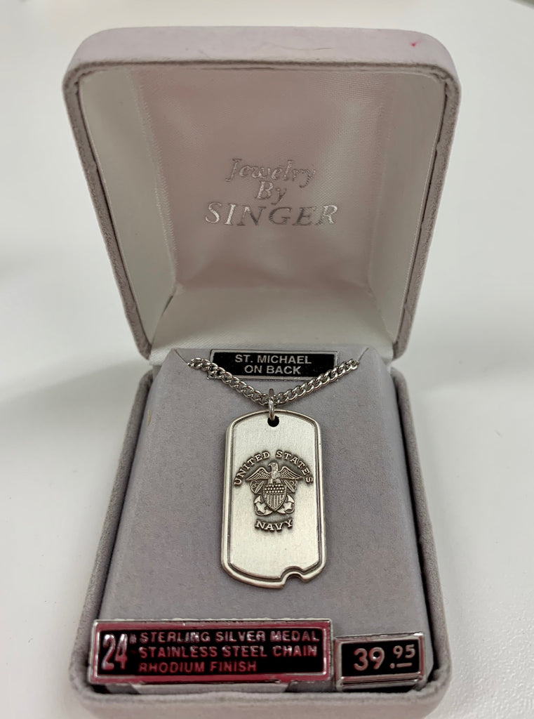 Us Army 24 Sterling Silver Dog Tag Medal with Stainless Steel Chain