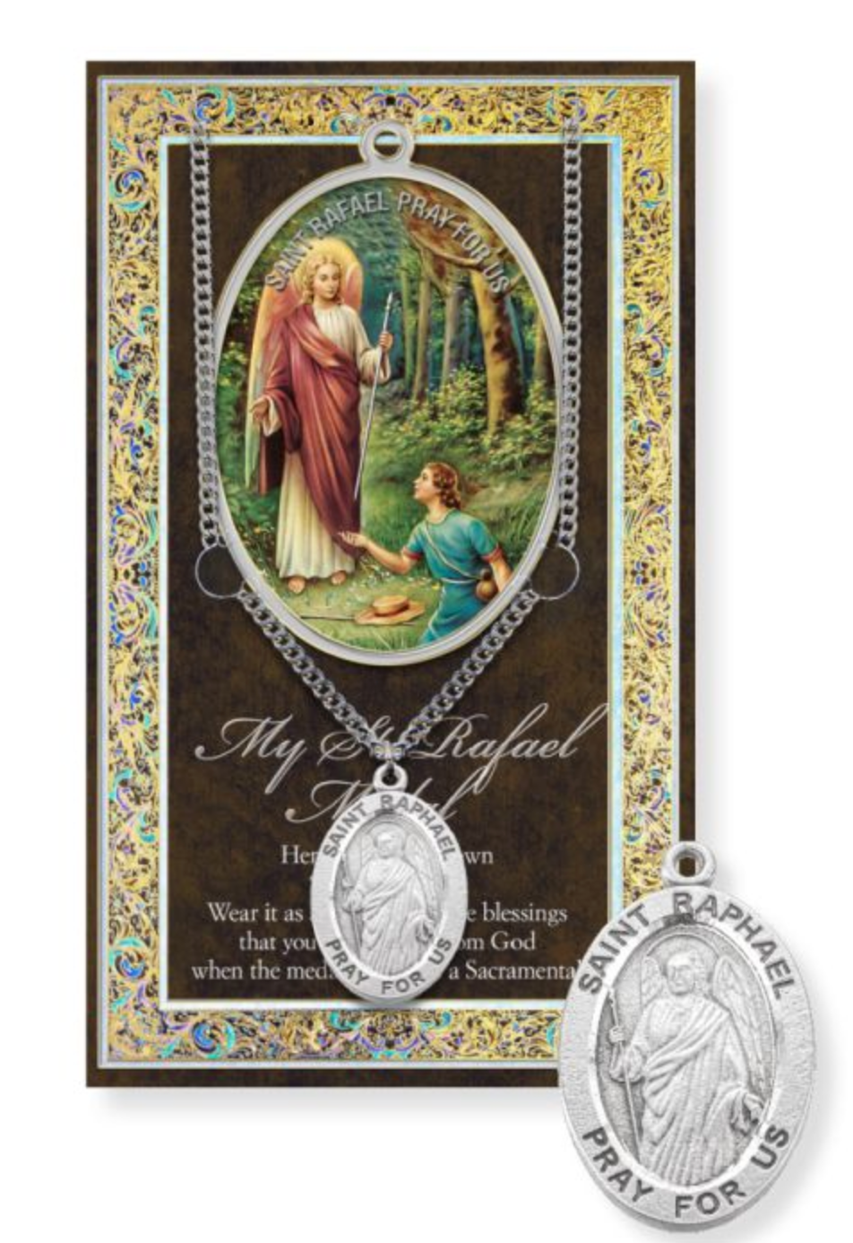 Saint Raphael Biography and Picture Folder with Medal and Chain