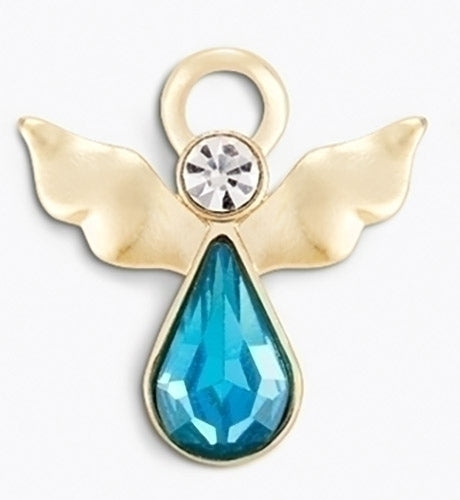 Birthstone Angel Pin, Teardrop with Gold Wings, March