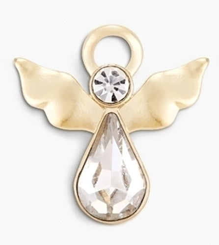 Birthstone Angel Pin, Teardrop with Gold Wings, April 