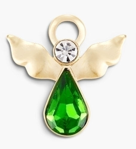 Birthstone Angel Pin, Teardrop with Gold Wings, August