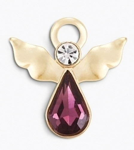 Birthstone Angel Pin, Teardrop with Gold Wings, February 