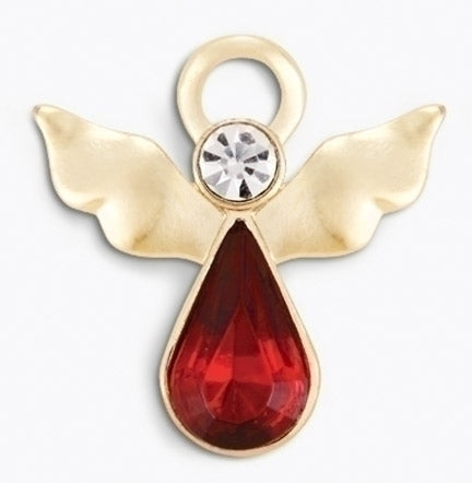Birthstone Angel Pin, Teardrop with Gold Wings, January 