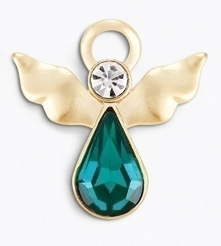Birthstone Angel Pin, Teardrop with Gold Wings, May
