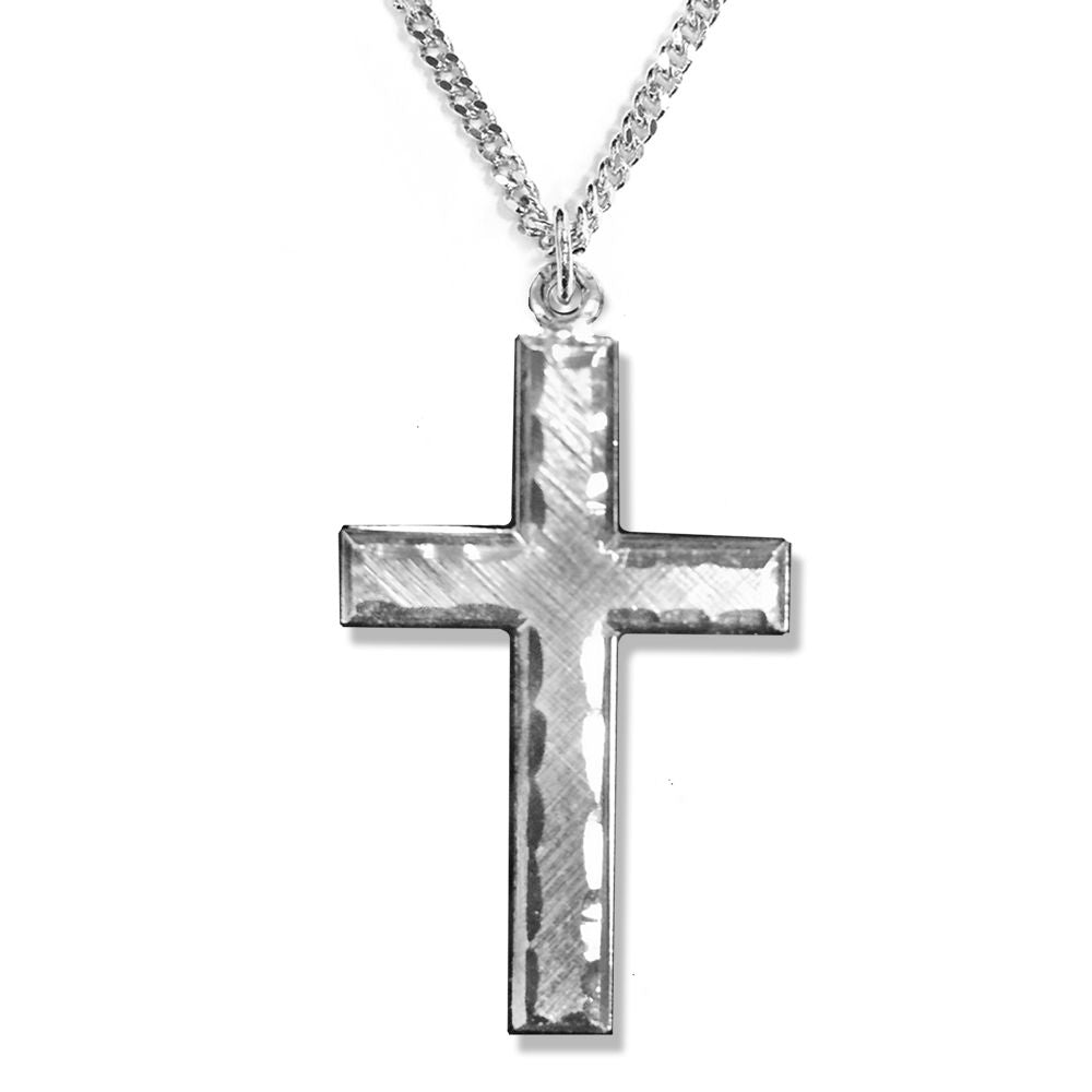 Mens Engraved Border Cross Necklace with 24" chain.