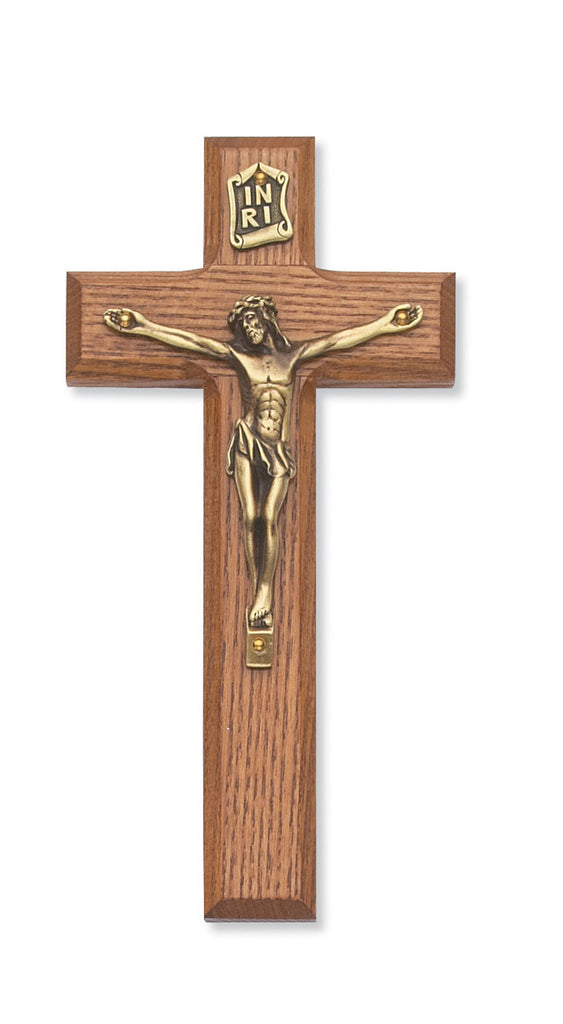 7 inch Stained Walnut Crucifix with gold corpus