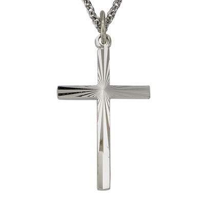 Sterling Silver Men's Sunburst Design Cross, 24" Chain