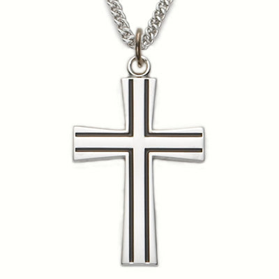 Sterling Silver Cross Necklace, Antiqued Flared, 24" Chain